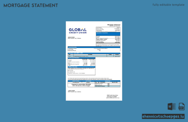 USA Alaska Global Credit Union Kontoauszug der Bankhypothek in Word- und PDF-Formaten – Beispielvorschau